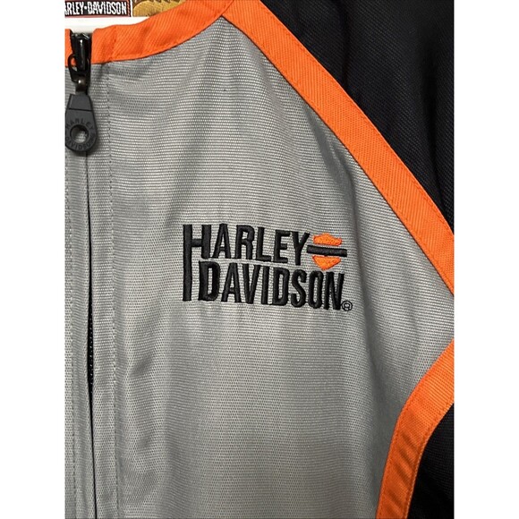 Harley Davidson Women's Jacket Medium Nylon / Polyester Silver Gray Orange Zip - Picture 4 of 8